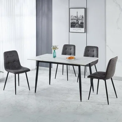 Dunelm Fenton 4 Seater Dining Table with 4 Charcoal Suede Dining Chairs