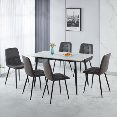 Dunelm Fenton 4 Seater Dining Table with 6 Charcoal Suede Dining Chairs