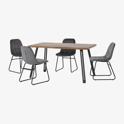 Dunelm Quebec Wave Oak Effect Dining Table with 4 Lukas Grey Dining Chairs Grey