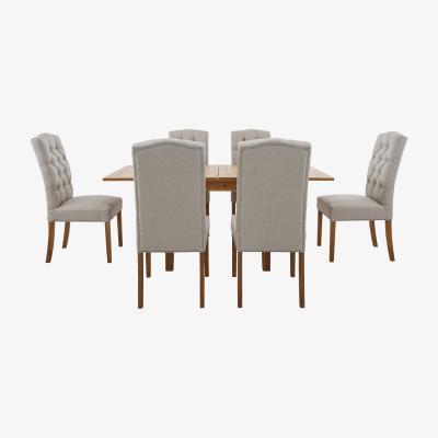 Furniture Village California Solid Oak Flip Top Extending Table and 6 Button Back Upholstered Chairs