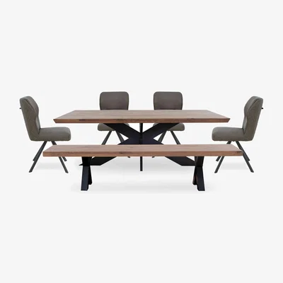Furniture Village Bodahl - Loki Small Dining Table, Bench and 4 Steel Swivel Chairs - Desert