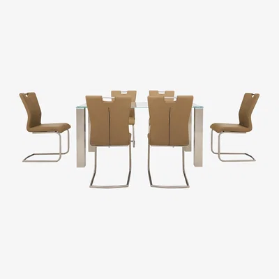 Furniture Village Ideas 160cm Dining Table with White Tabletop and 6 Handle-back Dining Chairs with Round-Edged Cantilever Bases