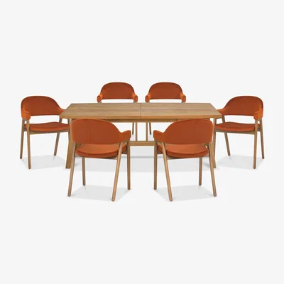 Furniture Village Stratford Large Extending Dining Table with 6 Fabric Dining Arm Chairs
