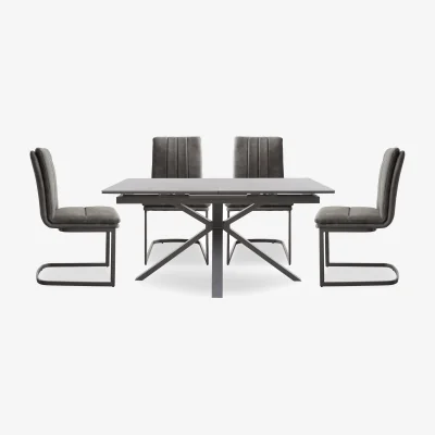 Furniture Village Moon Pop-up Extending Dining Table and 4 Fabric Cantilever Chairs