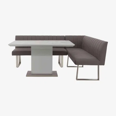 Furniture Village Grigio Fixed Dining Table and Right-Hand Facing Corner Bench Dining Set - Grey