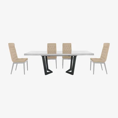 Furniture Village Palazzo 200cm Extending Dining Table in Glossy White with 4 Capitonne Buttoned Chairs - Aquos Cream
