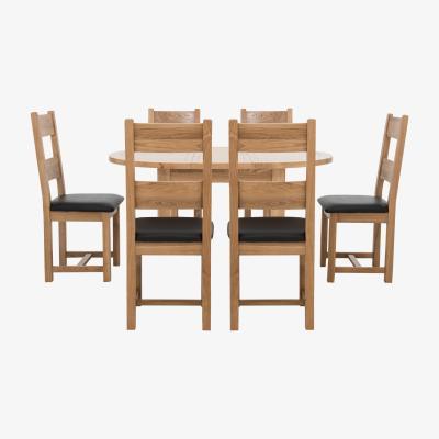 Furniture Village Furnitureland - California Solid Oak Round Extending Table and 6 Wooden Chairs