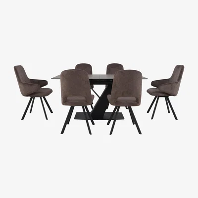 Furniture Village Enterprise Dining Table, 4 Swivel Side Chairs and 2 Swivel Arm Chairs Dining Set