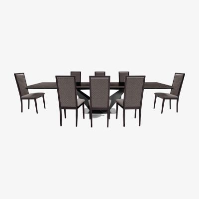 Furniture Village Vita Extending Dining Table and 8 Wooden Chairs with Patterned Upholstered Backs - 300-cm