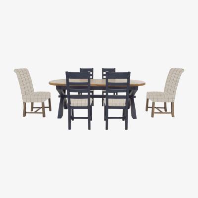 Furniture Village Hewitt Oval Extending Dining Table, 4 Slatted Chairs and 2 Upholstered Dining Chairs