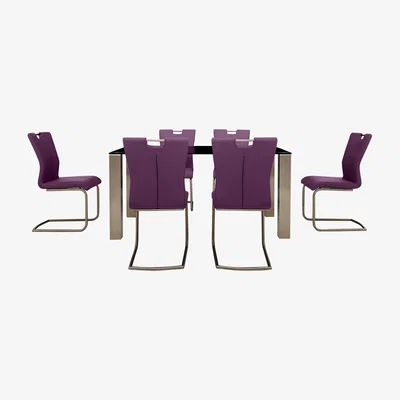 Furniture Village Ideas 160cm Dining Table with Black Tabletop and 6 Handle-back Dining Chairs with Round-Edged Cantilever Bases