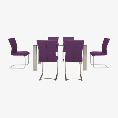 Furniture Village Ideas 160cm Dining Table with Clear Tabletop and 6 Dining Chairs with Square-Edged Cantilever Bases with Curved Bar