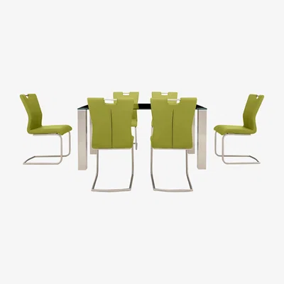 Furniture Village Ideas 160cm Dining Table with Black Tabletop and 6 Handle-back Dining Chairs with Round-Edged Cantilever Bases