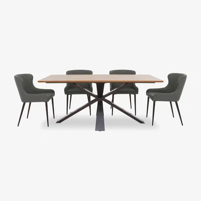 Furniture Village Hanoi Fixed Table with Metal Base and 4 Faux Leather Dining Chairs - Slate Grey