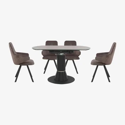 Furniture Village Enterprise Round Extending Dining Table and 4 Swivel Dining Arm Chairs Dining Set