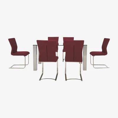 Furniture Village Ideas 160cm Dining Table with Grey Tabletop and 6 Dining Chairs with Square-Edged Cantilever Bases with Curved Bar