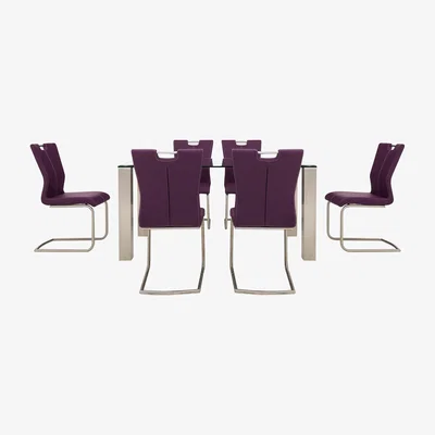 Furniture Village Ideas 160cm Dining Table with Clear Tabletop and 6 Handle-back Dining Chairs with Round-Edged Cantilever Bases
