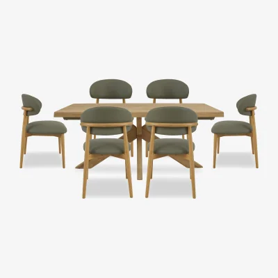 Furniture Village Riga Dining Table with Wooden Star Base and 6 Wooden Chairs - 180-cm - Green