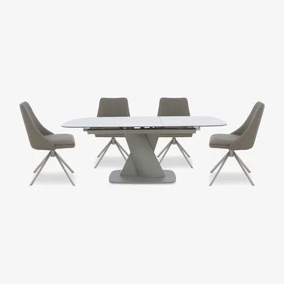 Furniture Village Diva Extending Dining Table and 6 Icon Chairs with Silver Legs - 160-cm
