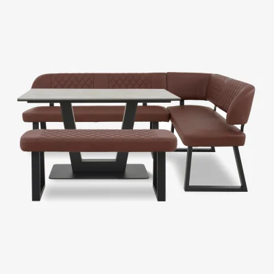 Furniture Village Venus Dining Table, Right Hand Facing Corner Bench and Low Bench - Tan