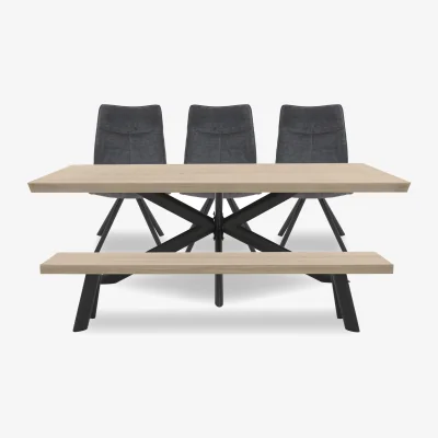 Furniture Village Bodahl - Athena Soft Edge Dining Table, Bench and 3 Swivel Chairs - 220-cm
