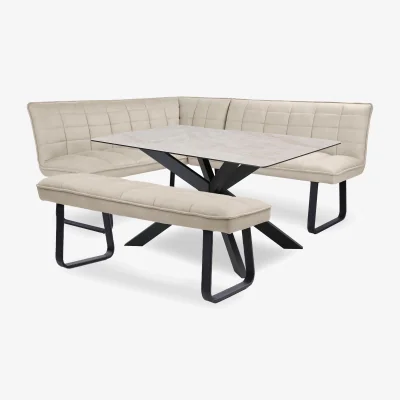 Furniture Village Luno Fixed Dining Table, Left Hand Facing Corner Bench and Low Bench