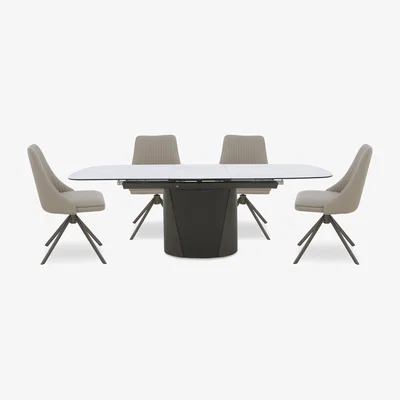 Furniture Village Icon White Extending Dining Table and 4 Icon Chairs with Bronze Legs - 180-cm
