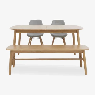 Furniture Village Stockholm Extending Dining Table with 2 Upholstered Chairs and a Bench - Light Oak