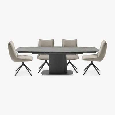 Furniture Village Catalina Large Extending Dining Table and 4 Swivel Chairs - Taupe
