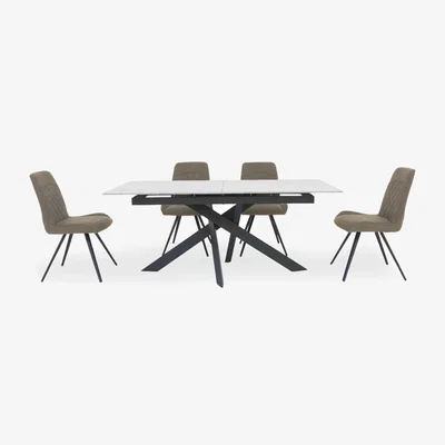 Furniture Village Warrior Crystal White Extending Dining Table with 4 Standard Chairs