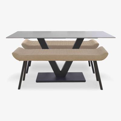 Furniture Village Ion Fixed Dining Table with 2 Faux Leather Low Benches - 135-cm - Light Brown