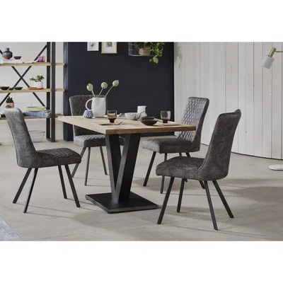 Furniture Village Compact Earth Industrial Dining Table and 4 Easy Clean Quilted Chairs