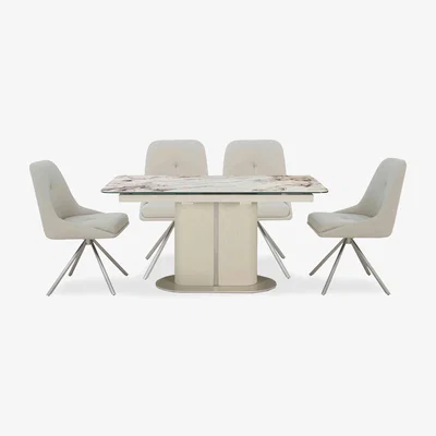 Furniture Village Avorio Small Pop-Up Extending Dining Table and 4 Swivel Chairs