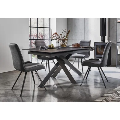 Furniture Village Samurai Extending Dining Table and 4 Faux Leather Dining Chairs