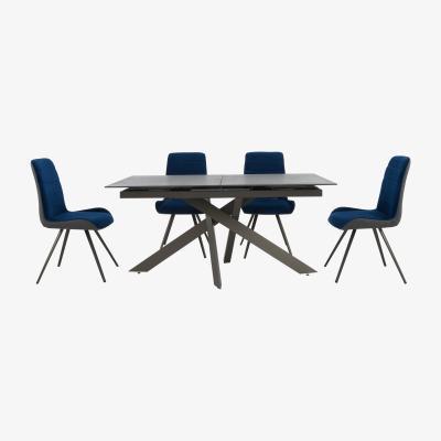 Furniture Village Samurai Extending Dining Table and 4 Velvet Dining Chairs