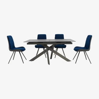 Furniture Village Samurai Extending Dining Table and 4 Velvet Dining Chairs