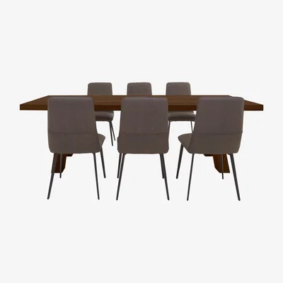 Furniture Village Bodahl - Odin Dining Table with 6 Timm Faux Leather Chairs Set - 220-cm - Desert