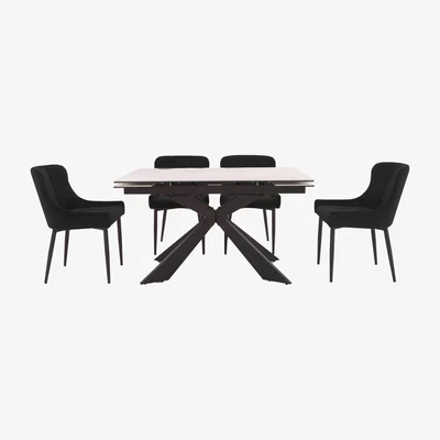 Furniture Village Kos Extending Dining Table with 4 Velvet Dining Chairs Dining Set - Black