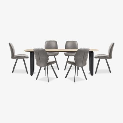 Furniture Village Habufa - Montreal Dining Table with U-Shaped Legs and 6 Semmi Chairs - Grey