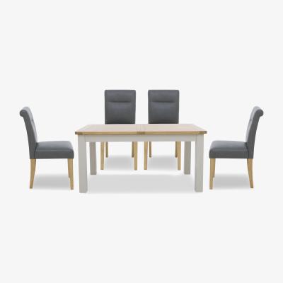 Furniture Village Lewis Rectangular Extending Dining Table and 4 Roll Back Faux Leather Chairs - Dark Grey