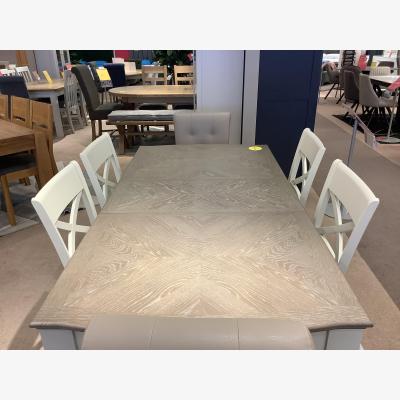 Furniture Village Annecy Extending Table, 4 Cross Back & 2 Upholstered Chairs