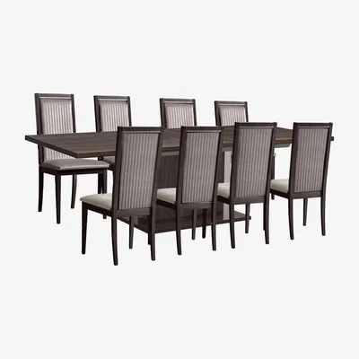 Furniture Village Venezia 200 cm Extending Dining Table and 8 Panelled Fabric Chairs Set - Walnut
