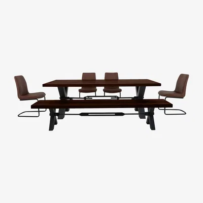 Furniture Village Terra Dining Table, 4 Cognac Chairs and Bench Dining Set
