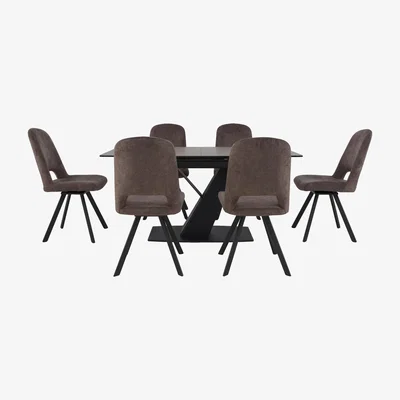 Furniture Village Enterprise Dining Table and 6 Swivel Side Chairs Dining Set