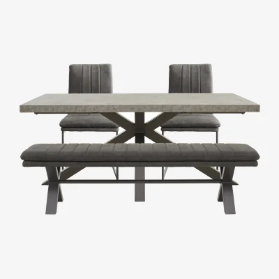 Furniture Village Moon Star Base Dining Table, Fabric Bench and 2 Fabric Cantilever Chairs