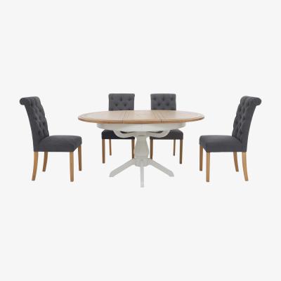 Furniture Village Furnitureland - Hamilton Round Extending Dining Table and 4 Button Back Chairs - Charcoal