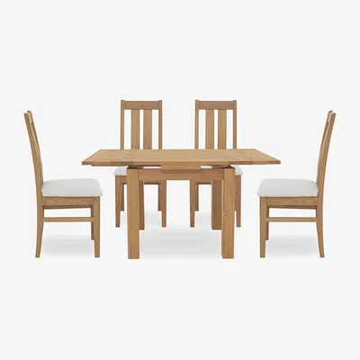 Furniture Village Augusta Draw Leaf Extending Dining Table and 4 Wooden Slatted Back Chairs