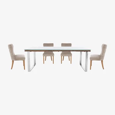 Furniture Village Chennai Dining Table with U-Leg Base and 4 Luxe Chairs - 180-cm - Taupe