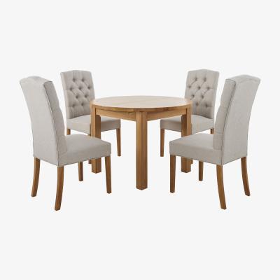 Furniture Village Furnitureland - California Solid Oak Round Extending Table and 4 Button Back Upholstered Chairs