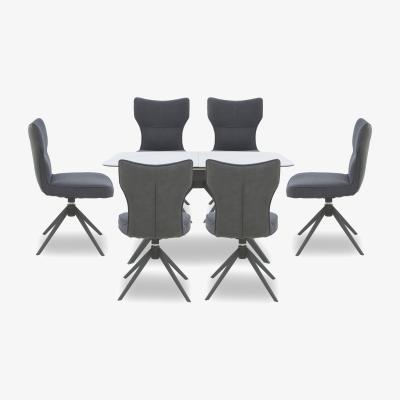 Furniture Village Carrera Pop Up Extending Dining Table and 6 Swivel Chairs - 140-cm